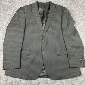 Bertolini Mens Pinstripe Suit Jacket Blazer Wool Silk Blend Charcoal Grey 48R